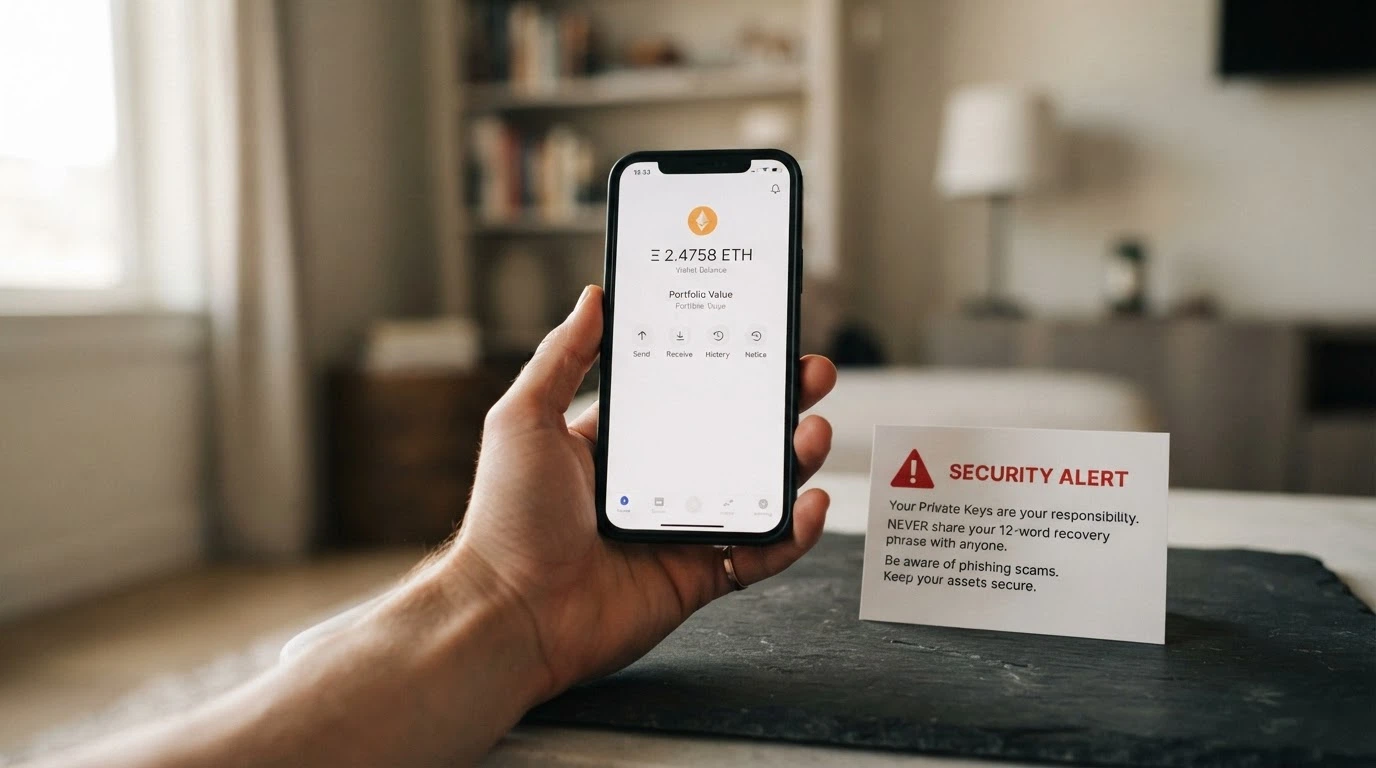 A Bitcoin wallet interface on a phone screen next to a warning notice summarising the Australian crypto gambling ban effective June 2024